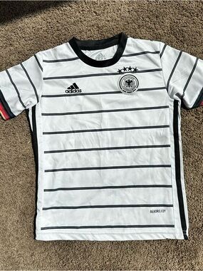 adidas White and Black Kids Soccer Jersey with Crest